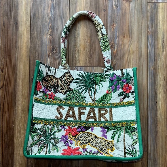America & Beyond Limited Edition Safari Bead Embellished Tote Bag, NWT - Picture 1 of 12